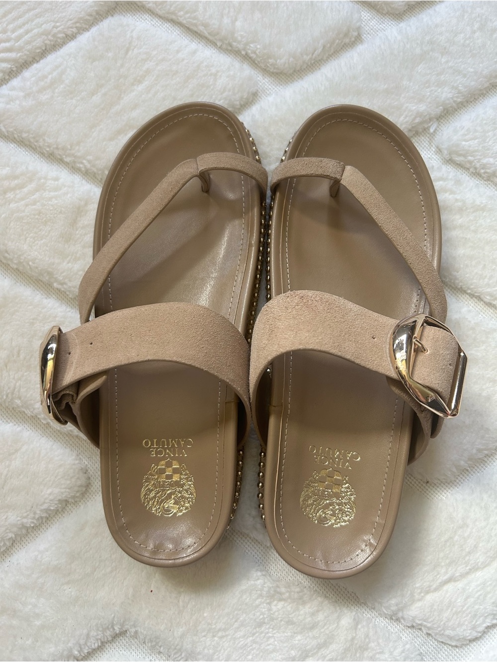 Vince Camuto Camilo Toe Loop Sandals in Tortilla Suede